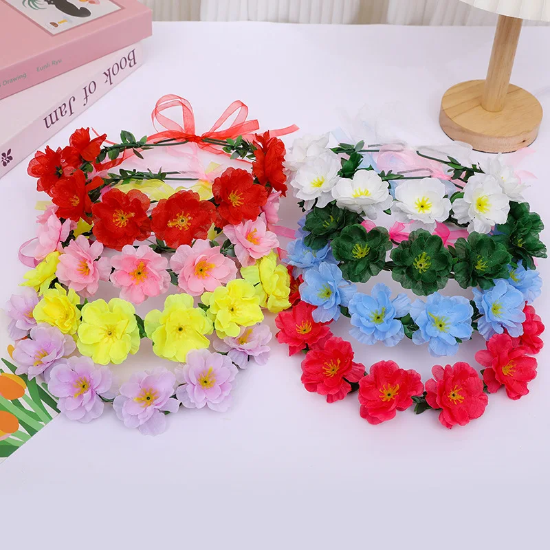 Garland Headdress Bohemian Boho Flower Headpiece Floral Hair Wreath Fabric Ribbon Adjustable Headband For Party Summer Beach