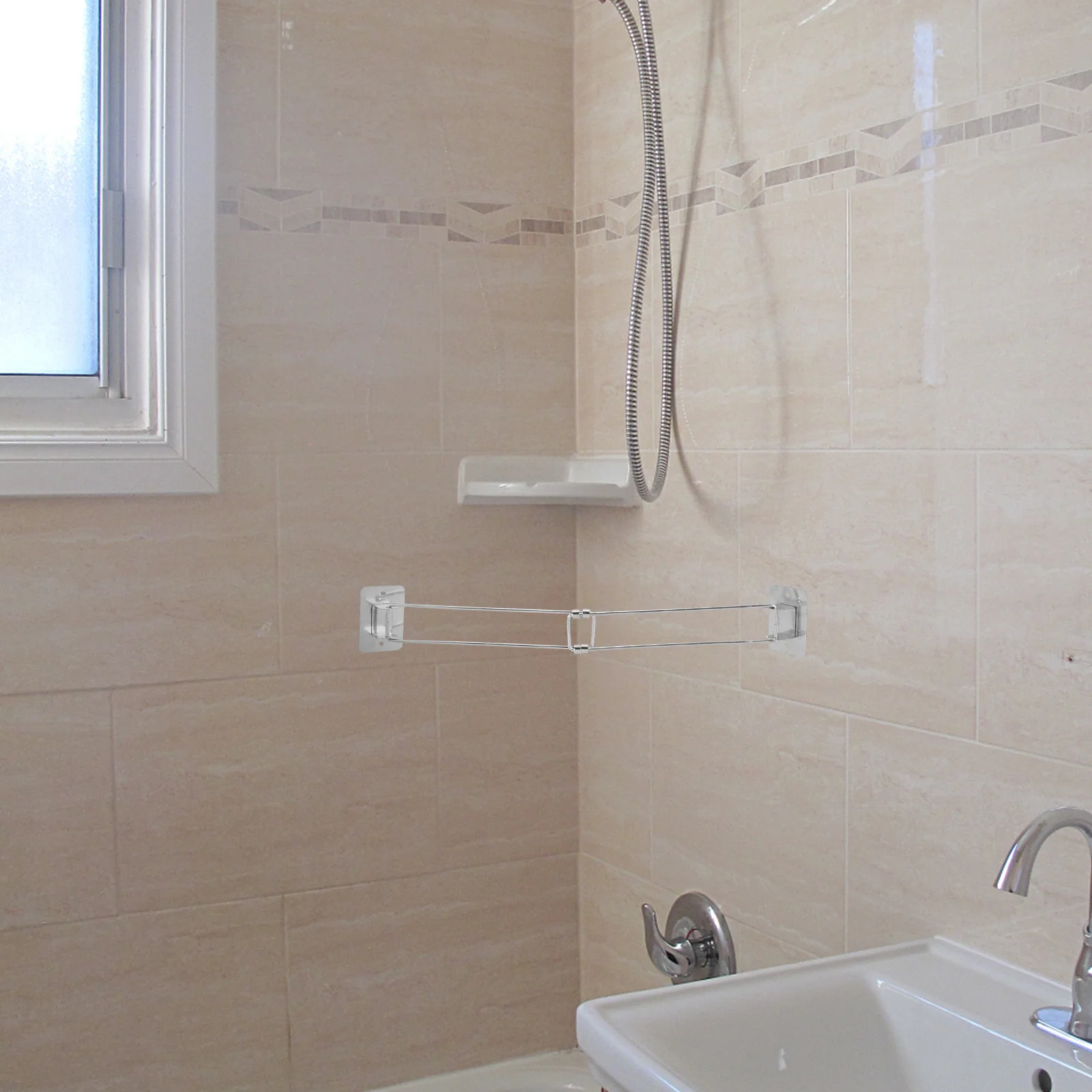 

Rv Shower Corner Bar Stainless Steel Rod Space Saving Adjustable Storage Rod for Camper Bathroom Organization Trailer