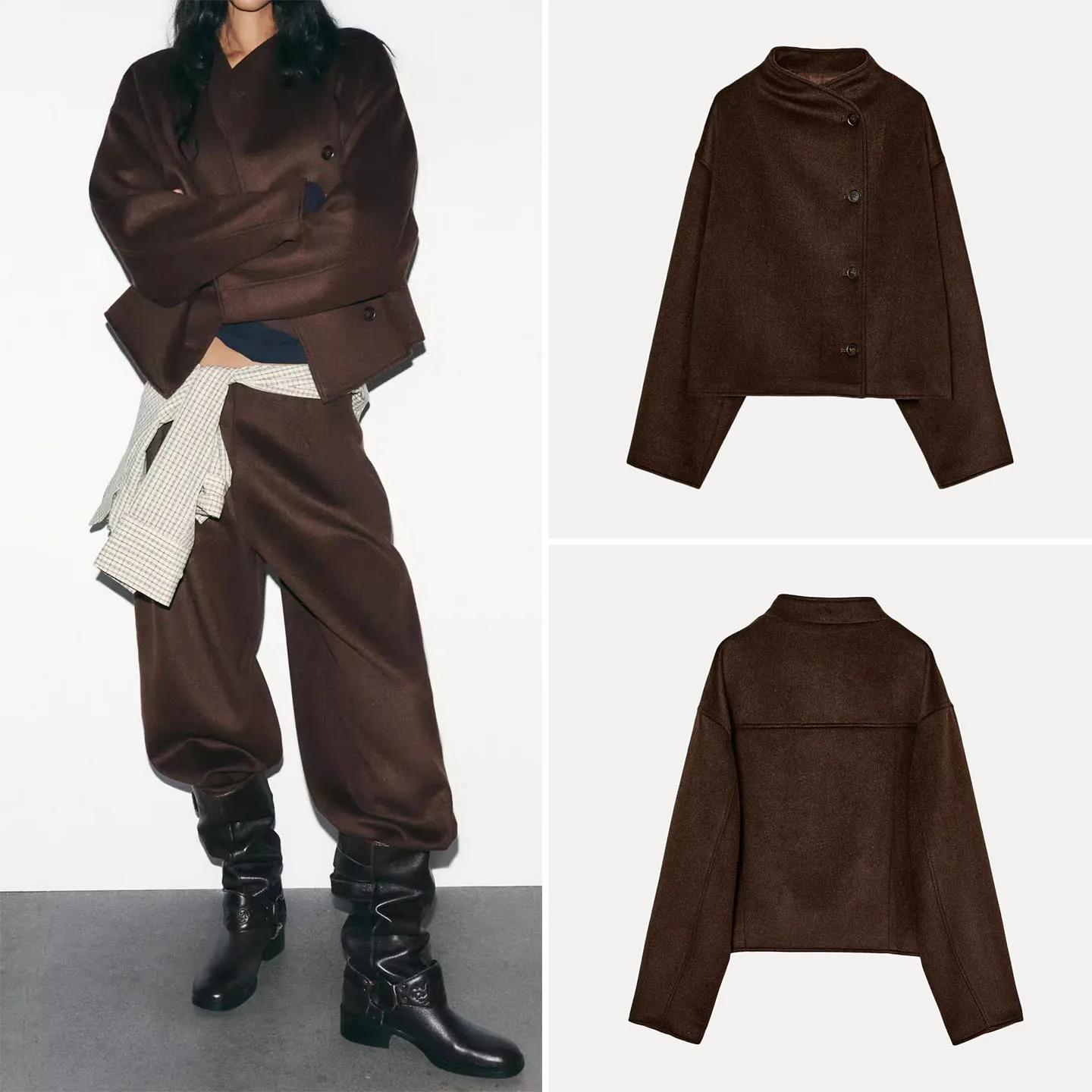 

Z Women's Faion Soft Jaet Long Sve Double Breasted Versatile Sli Outerwear ort Coat Stand Fit Winter 2025