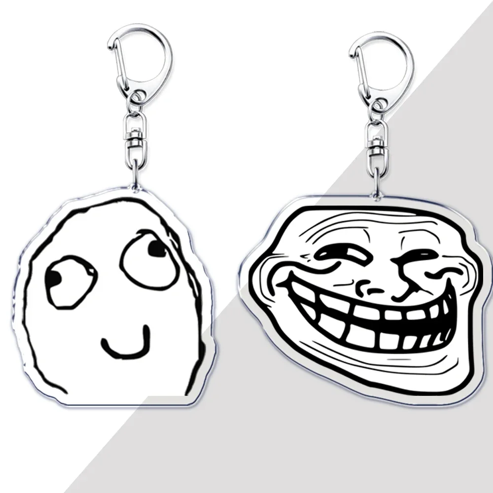 Fun Troll Face Keychain for Accessories Bag No Me Gusta Rage Face ForeverAlone Pendant Key Chain Ring Keyring Jewelry Fans Gifts