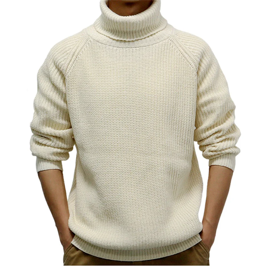 2025 남성용 두껍고 따뜻한 터틀넥 스웨터, 레트로 니트 풀오버, 심플한 남성 의류, 하이 칼라, 루즈 탑, 단색, 가을, 겨울