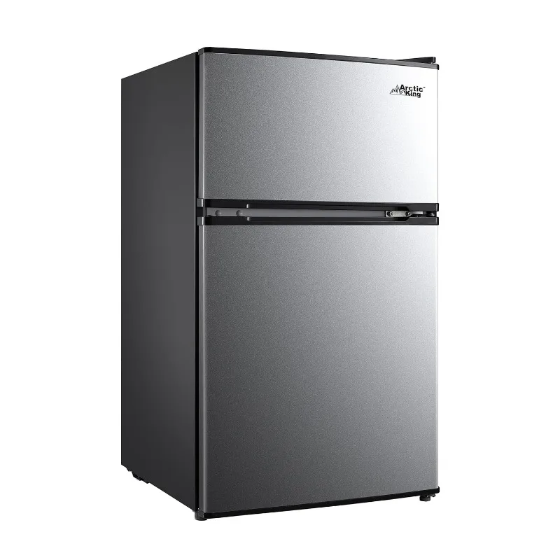 Arctic King 3.2 Cu ft Two Door Mini Fridge with Freezer, Stainless Steel, E-Star