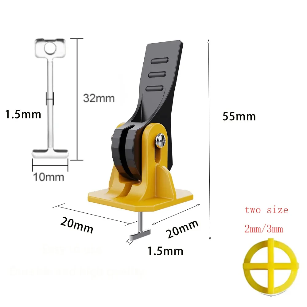 5-200Pc Yellow Tile Leveling System Clips Floor Ceramic Porcelain Tile Levelers Spacers Set Tile Laying Wall Construction Tool