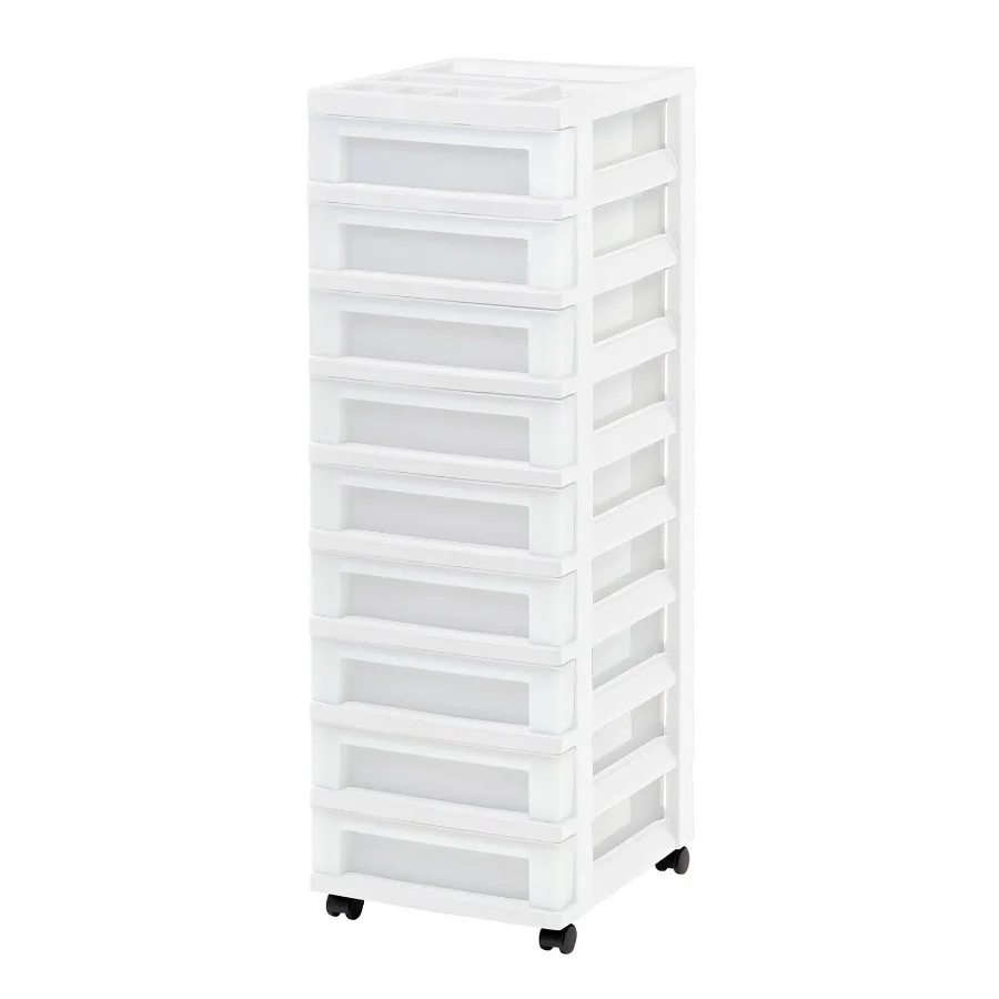 

IRIS 9-Drawer Narrow Plastic Storage Drawer Cart with Organizer Top White