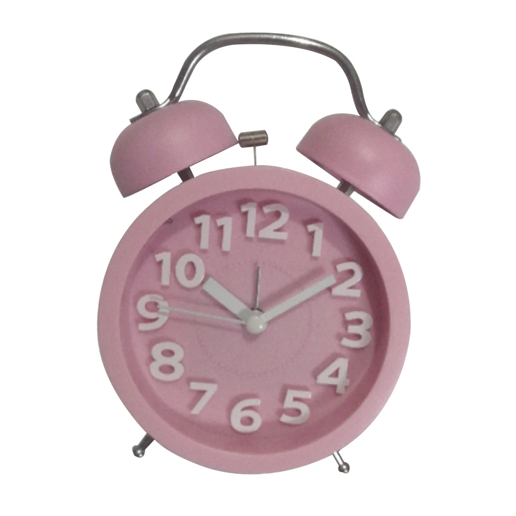 

Creative Round Bell Small Alarm Clock for Home Bedroom Office Pink Loud Wake Up Silent Non-Ticking Hands Decorative