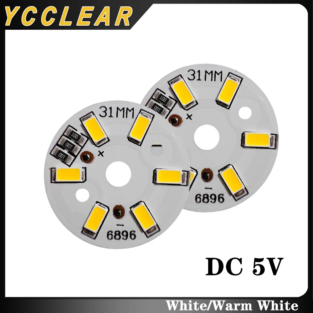 High Brightness LED SMD5730 DC3-5V Color Lamp Bead Lamp Board Bulb Round Transformation Light Source Dia 31MM White Warm Light