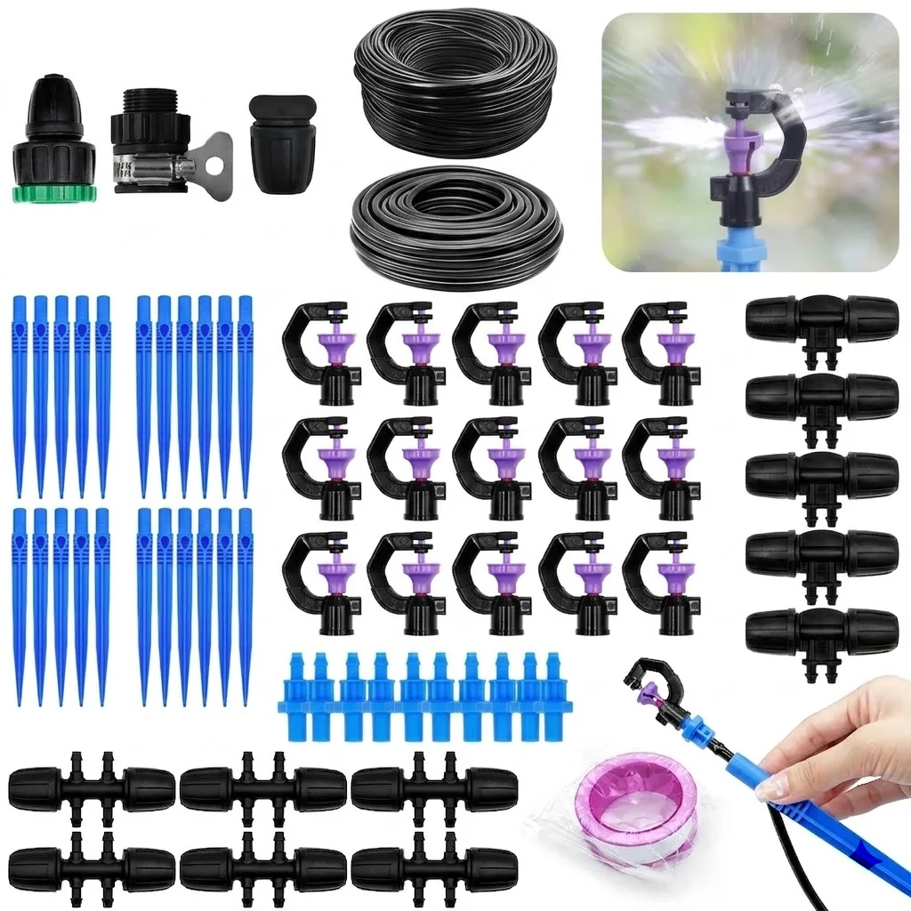 Rotary Scattering Nozzle Micro Drip Irrigation Kit Thread Automatic Watering System with 4/6 Split to 8/12 Connector 8m to 25m