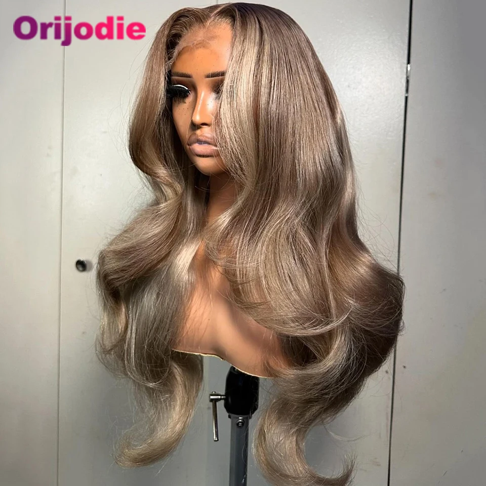 

Highlights Ash Brown Blonde 13x6 13x4 Lace Frontal Human Hair Wigs Transparent 5x5 Lace Closure Body Wave Hair Wig Pre PluckED