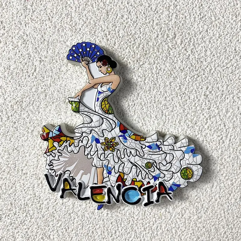 Recuerdos de viaje exóticos de Valencia, España, Imán de nevera magnético con figura de chica bailando en 3D