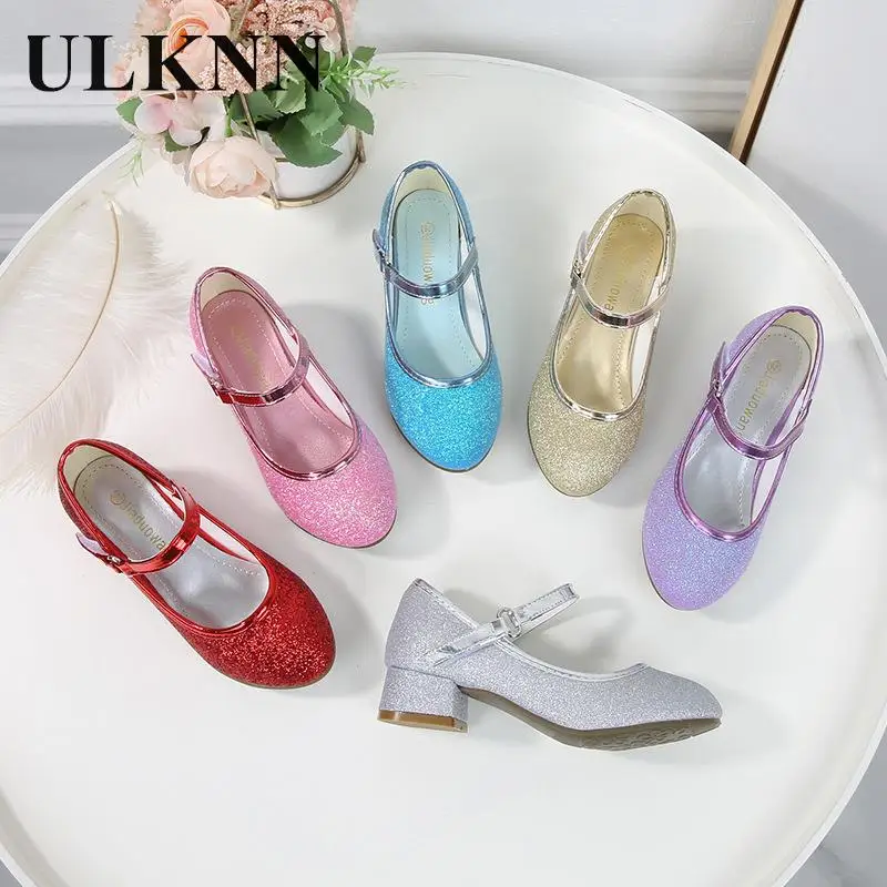 Girl's High Heels 2023 Children  Four Seasons Princess Shoes  Kids Spring And Autumn Period Baby Single Sequined Smooth Shoes