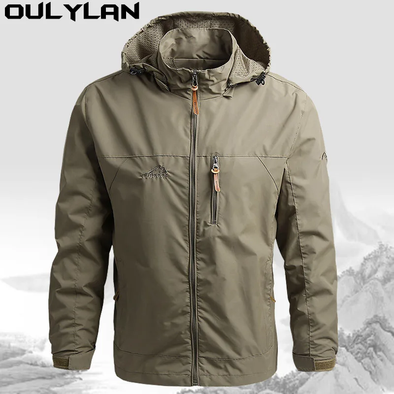 Oulylan Men Windbreaker Military Field Jackets Outerwear Mens Tactical Waterproof Pilot Coat Hoodie Men Hunting Army Clothes