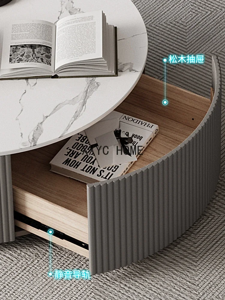 Italian Minimalist Stone Plate Coffee Table TV Cabinet Combination Simple Home round Light Luxury Coffee Table