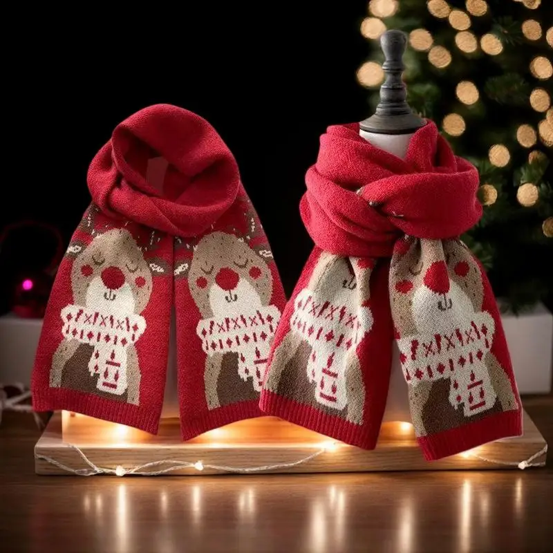 المألوف عيد الميلاد الأيائل ثلج وشاح شال دافئ وشاح أحمر طالب زوجين هدية الكريسماس الشتاء الدافئة وشاح حماية الرقبة