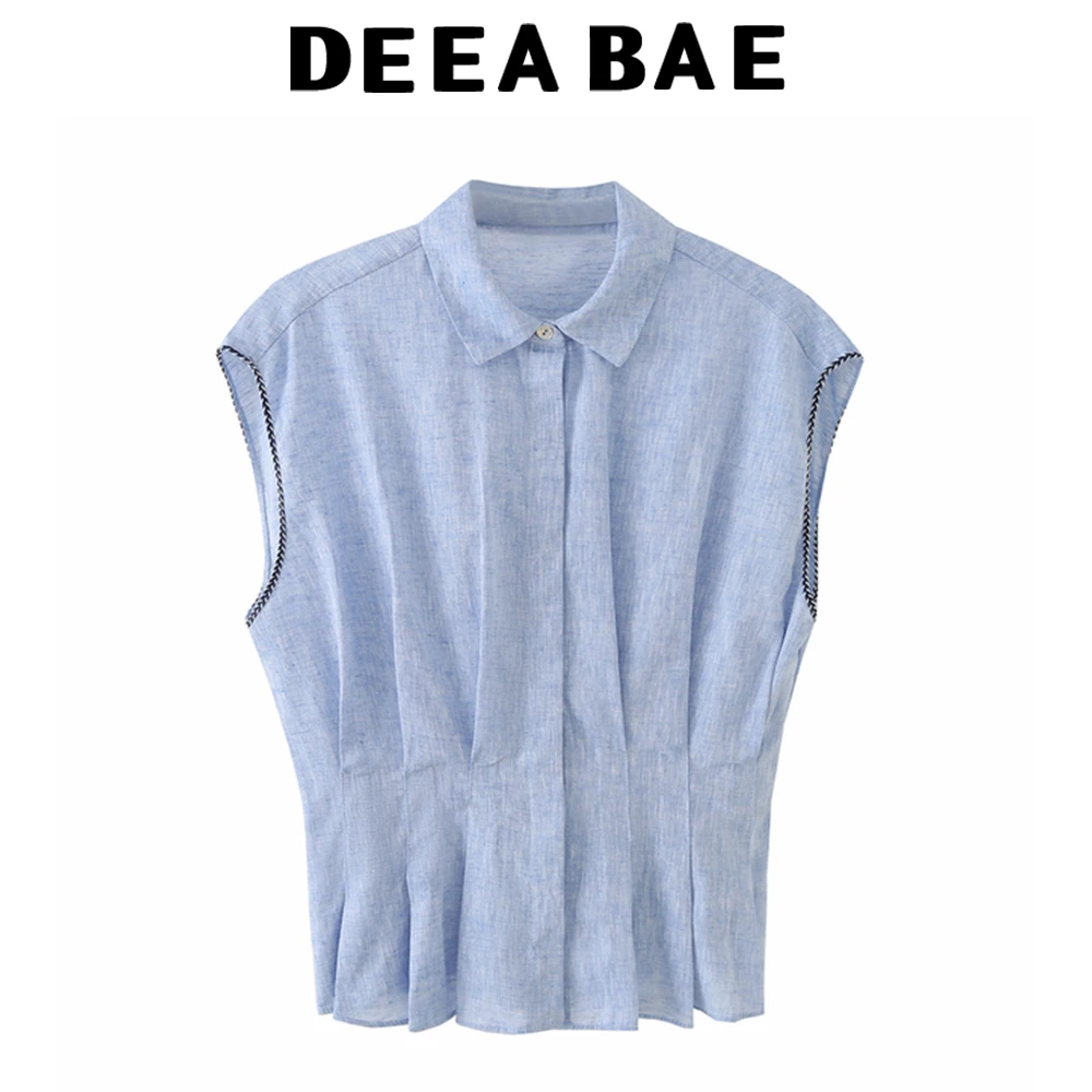 

DEEABAE 2026 Summer New Product Women's Wear Simple and Casual Sleeveless Collar Collar, Waist Folding Shirt Top