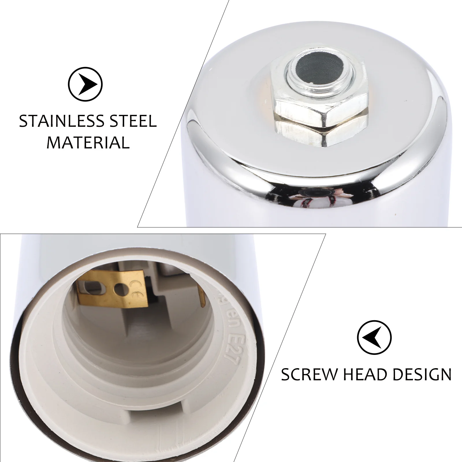 

2Pcs E27 Thread Lamp Holder Stainless Steel Metal Light Socket Compact Ceiling Light Holder for DIY Pendant Lamp Screw Socket