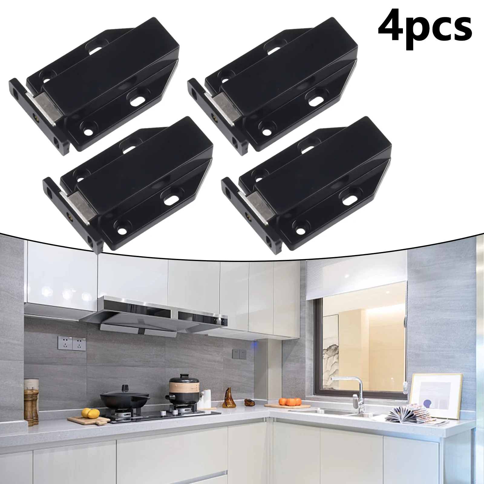 

Door Stopper Cabinet Catch Self-locking 4 Pcs/set Black Door Catch Handle Push To Open Stainless Steel+ABS