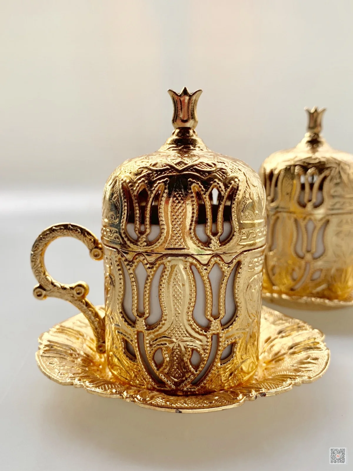 stunning Turkish original Ottoman court golden tulips exquisite European metal coffee cup set with free spoon