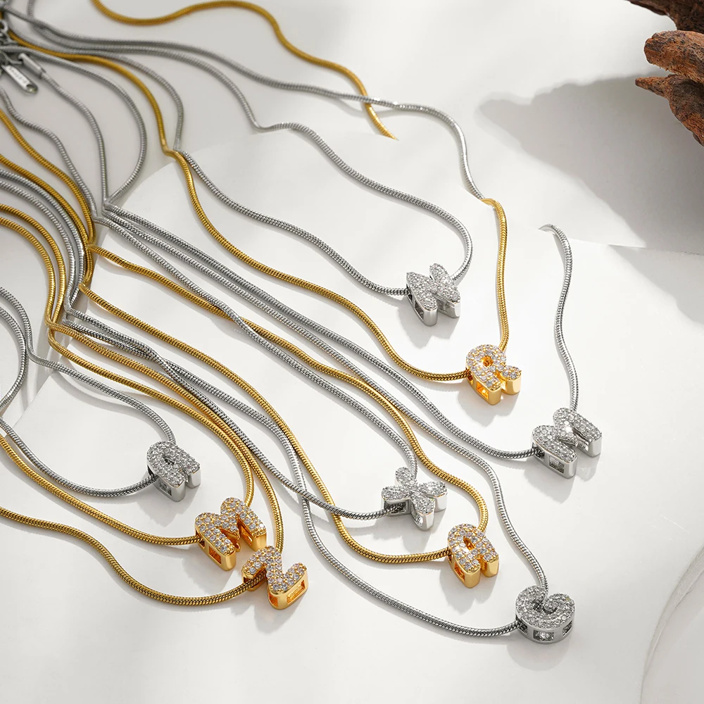 2025 جديد 26 حرف الإنجليزية قلادة صغيرة ولطيفة جميع الحروف الماسية + الأبيض K-صندوق سلسلة قلادة بحرف سلسلة الترقوة Fashionab #2