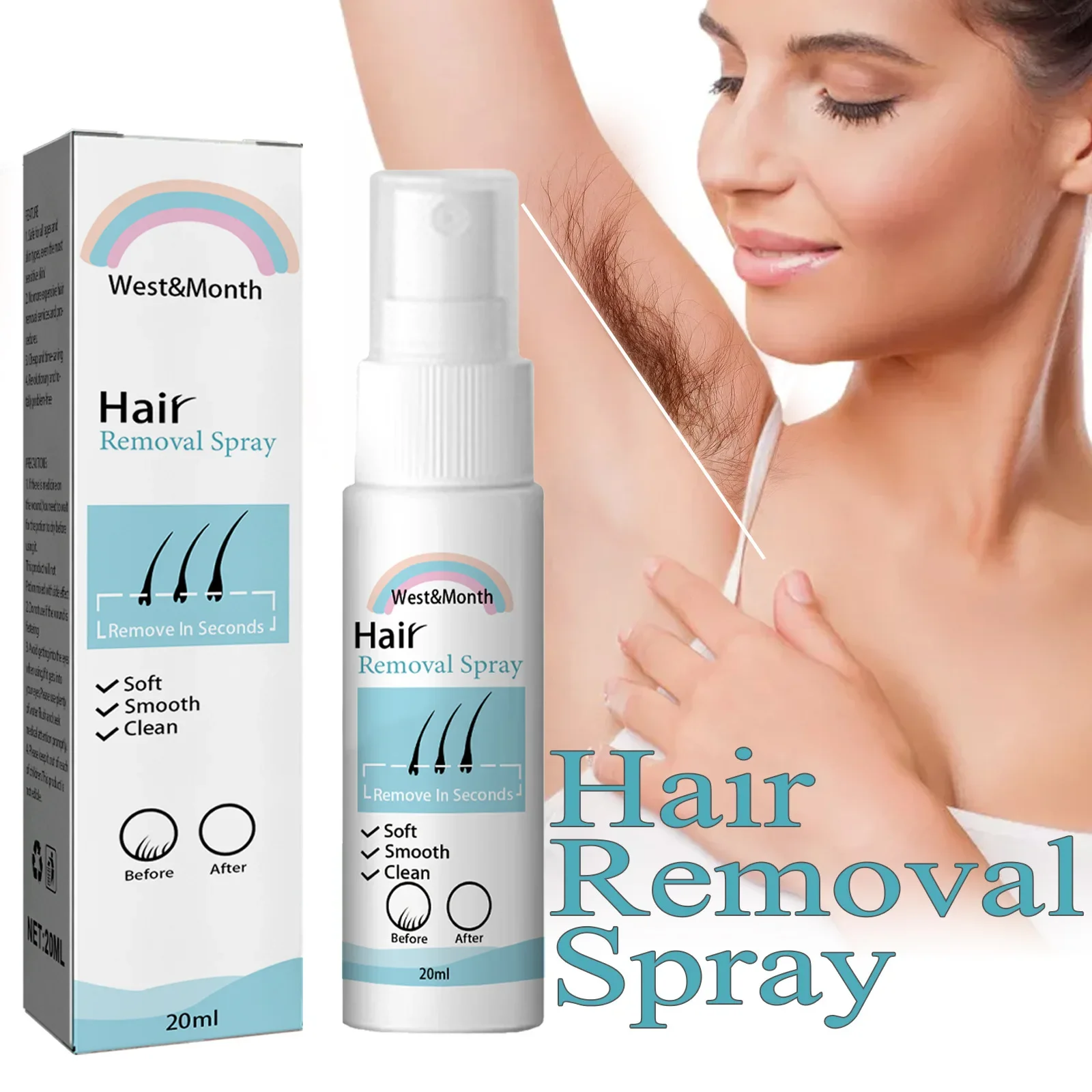 West&Month Hair Removal Spray Gentle and Non-irritating Rapid Hair Removal Spray for Armpits Whole Body and Private Parts