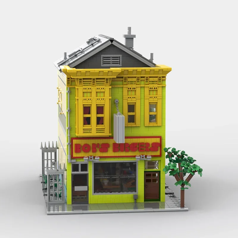 MOC Food Street Market Architecture Bobs Burger house Building Block Set  Bobs Burger Store Model Toys for Children Xmas Gifts