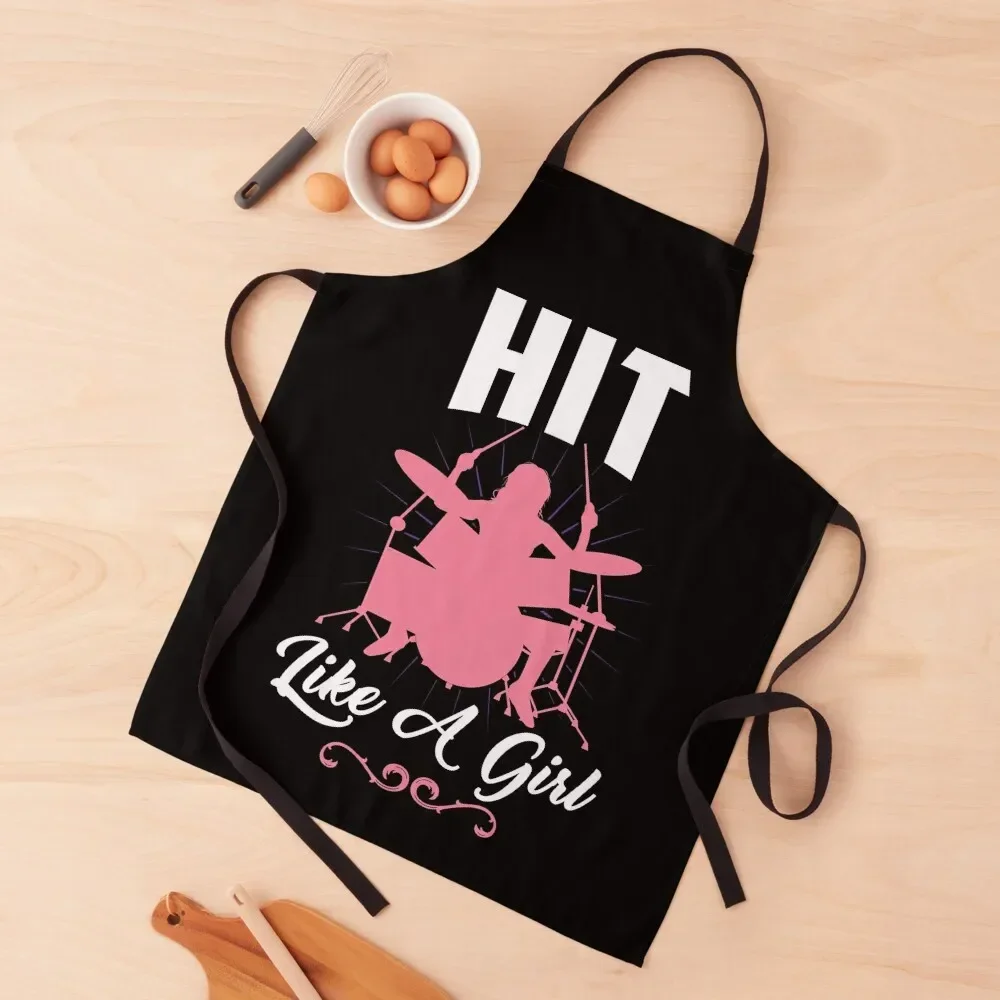 Hit Like a Girl Drum Player Percussionist Apron Kitchen on the wall Cleaning Products For Home with personal logo Salon Apron