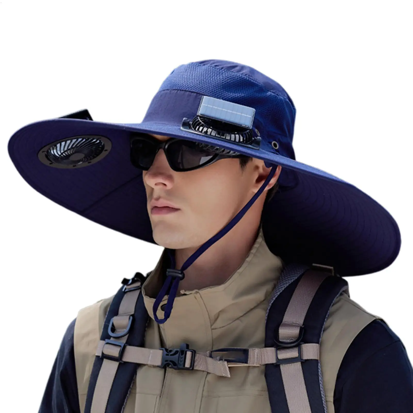 

Солнечный вентилятор Уличная рыбацкая шляпа USB Солнцезащитная шляпа с солнечными вентиляторами Дышащие широкие поля Водонепроницаемые головные уборы с зарядкой через USB и защитой от УФ-излучения