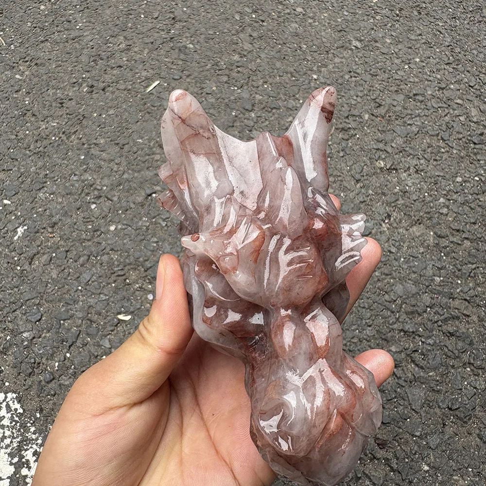 Custom 12cm Red Hematoid Quartz Dragon Head Crystal Carving - Handcrafted Healing Gemstone Mythical Figurine