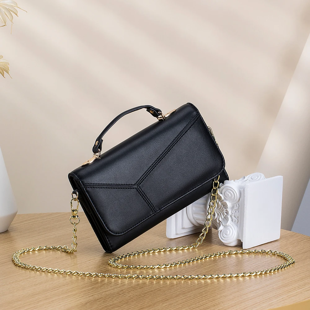 Genuine Leather Large Capacity Storage Wallet Women Handbag Chain Shoulder Crossbody Purse Girls Black White Pink Orange Yellow