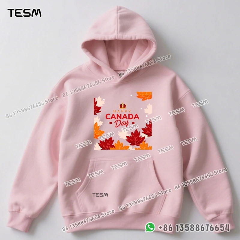 TESM Men Women Hoodie Canada Day Maple Leaf Print Trendy Sweatshirt Parent-child Sports Top Party Pullover Long - Sleeves