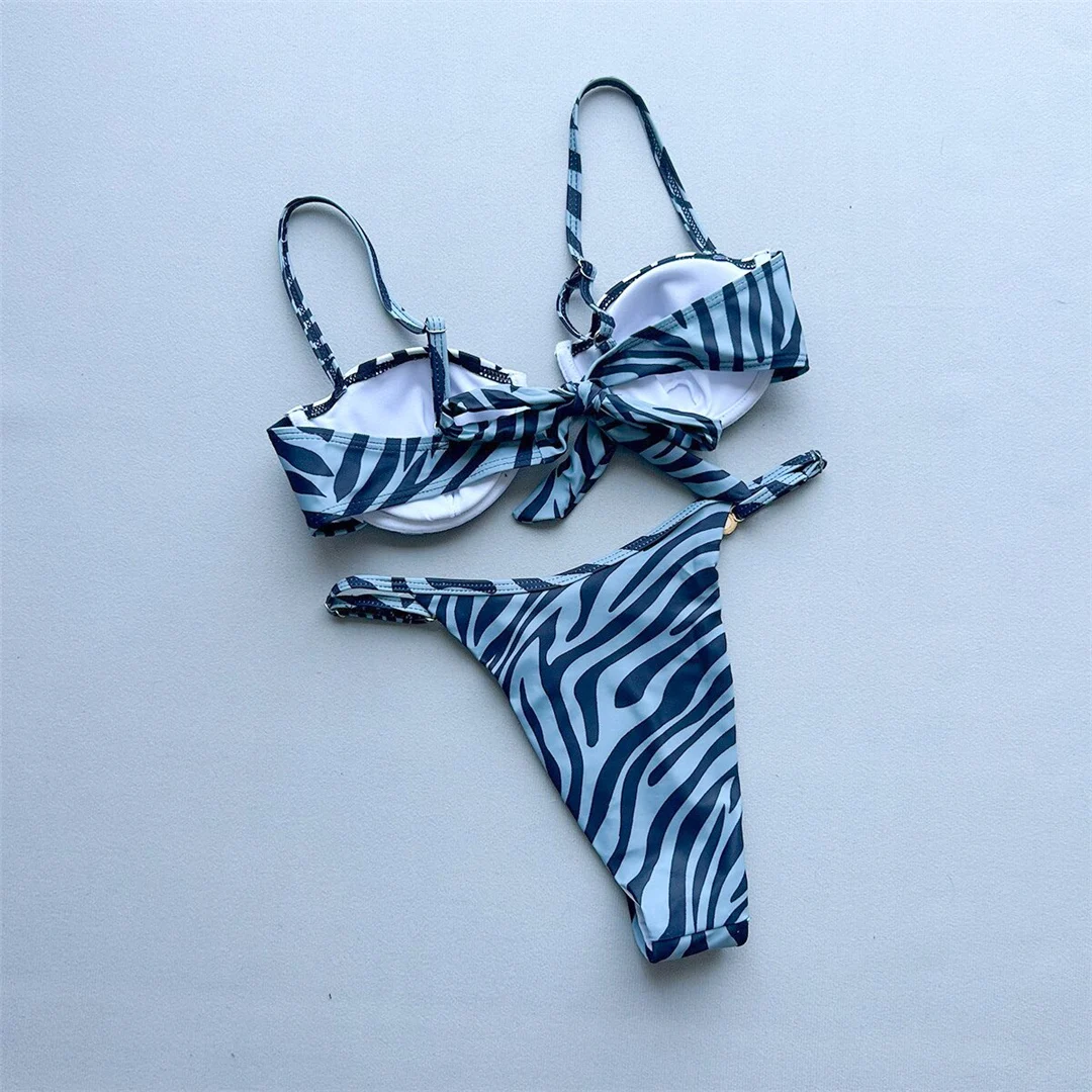 2026 Bedruckter Bikini mit Bügel für Damen, zweiteiliger Badeanzug, hoher Beinausschnitt, Badebekleidung, Badeanzug, Schwimmbikini V8460 – Detail 6