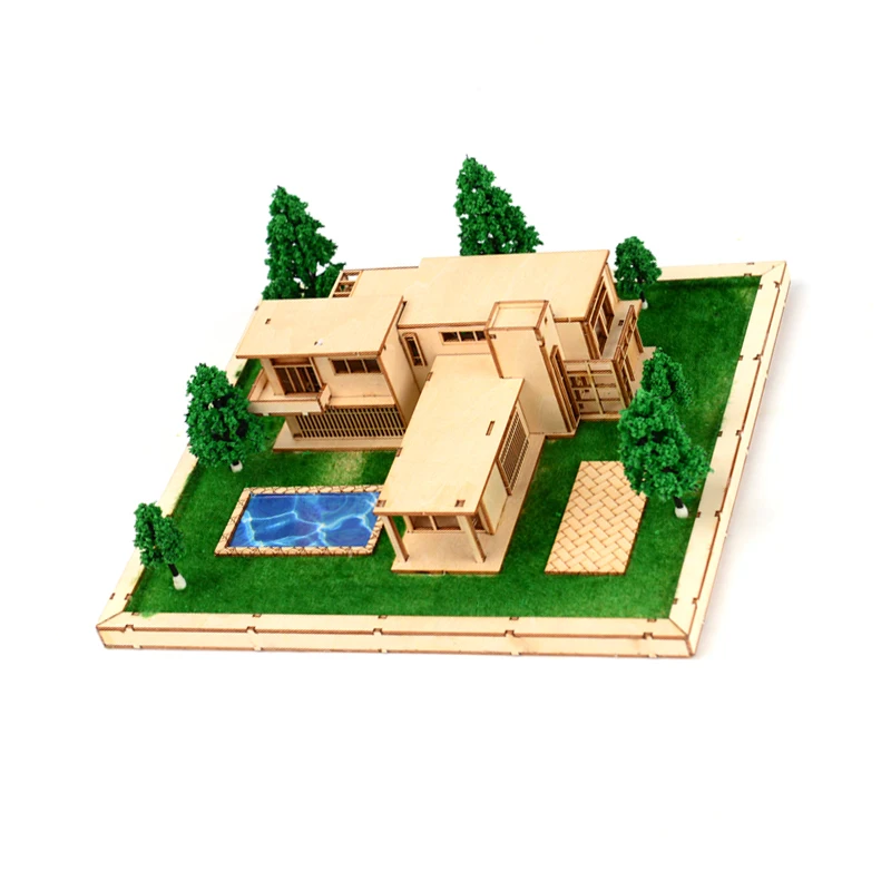 DIY Wooden Villa Model 100-200 Scale Mini Street View Building Assembly Kit for Modern Architecture Education Creative