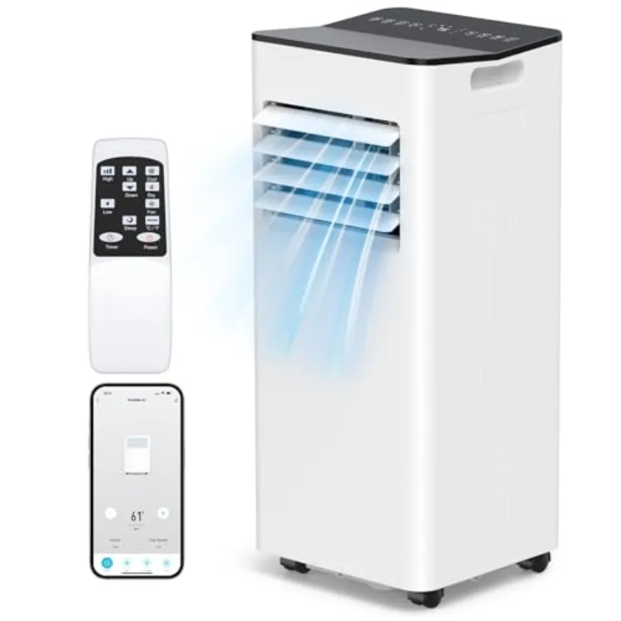 

Portable air conditioner for large rooms and bedrooms up to 750 sq.ft, stainless steel finish, white, ultra quiet 40dB with sma