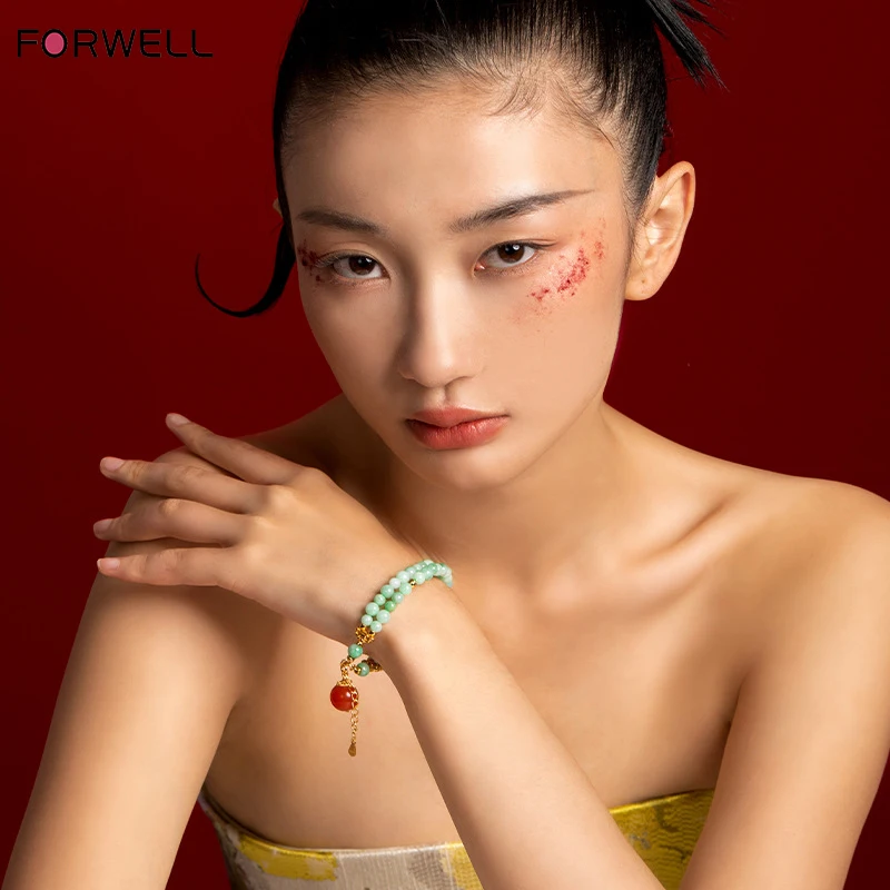 

FORWELL Natural A-goods Jadeite Blue Water Multi Loop Peace Buckle Bracelet Exquisite Elegant Simple High-grade Fashion Jewelry