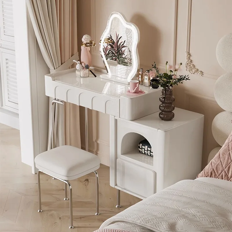 

Dresser All-in-One Cabinet Cream Wind Retractable Chest of Drawers Rental Home Small Apartment White Makeup Table