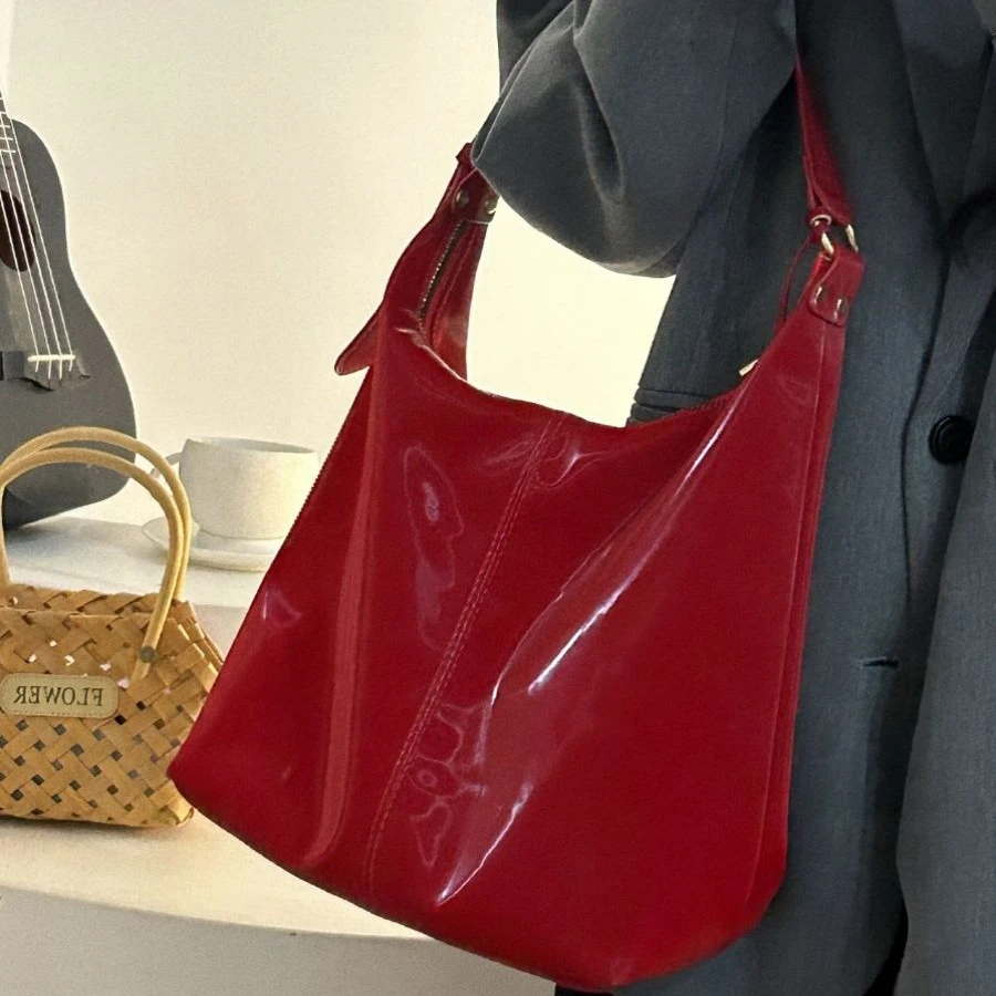 Vintage Red Tote Bags donna Graceful PU Leather High Capacity Underarm Shoulder Office Lady Shopper Multi-function New Ins