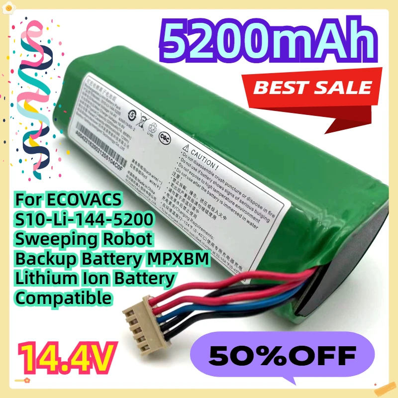 

For ECOVACS S10-Li-144-5200 Sweeping Robot 14..4V 5200mAh Backup Battery MPXBM Lithium Ion Battery Compatible
