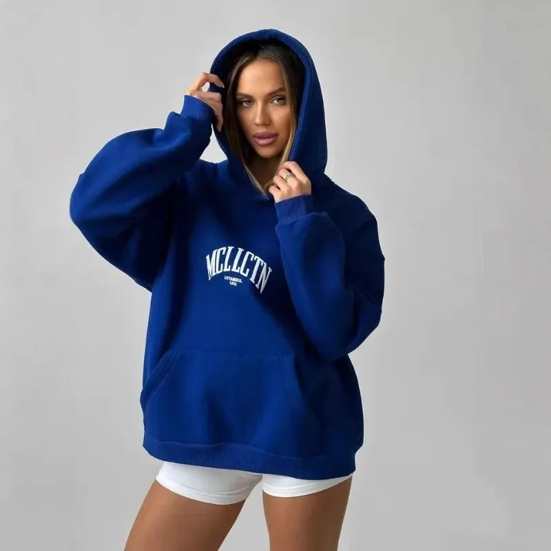 Aliexpress الأمازون الأوروبية والأمريكية المرأة الشتاء الصوف هوديي رسالة مطبوعة رغوة حقيبة التصحيح حقيبة هوديي الملابس النسائية