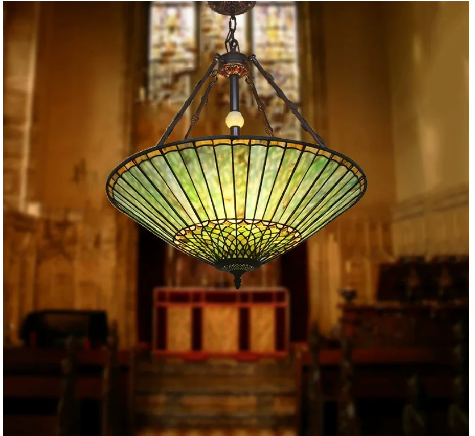 Baroque Style Tiffany Colrful Glass Pendant Lamp D60cm Decora Home Chandelier Living Room Bedroom Dining Room Semi-Flush Lights