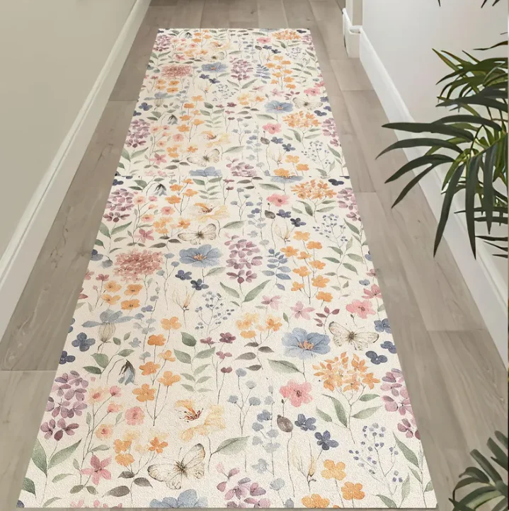 Boho Floral Runner Rug Carpet Elegant Nature Inspired Woodland Gothic Dark Botanical Rug  Vintage Green Cottagecore Floral Decor