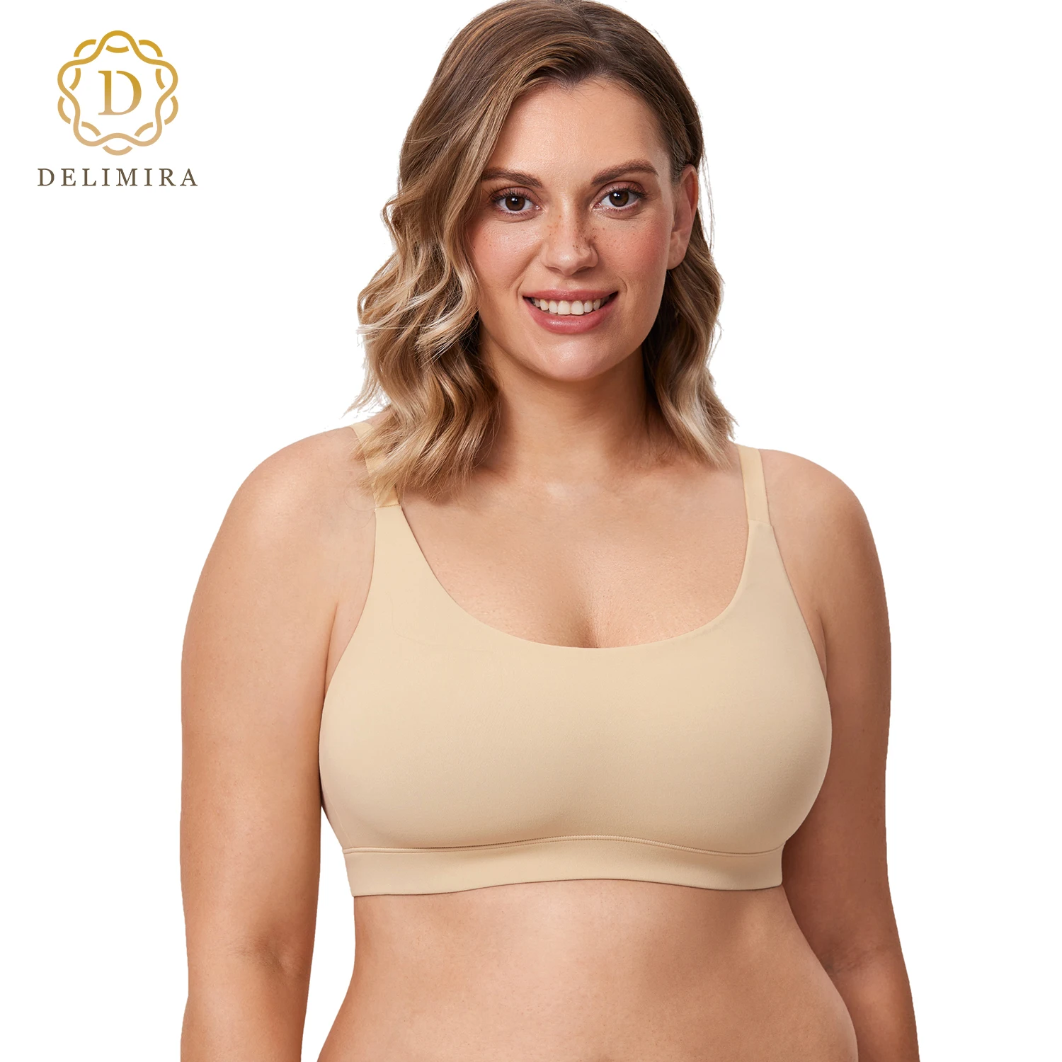 DELIMIRA Women's Cozzifree Plus Size Wireless Bralette Scoop Neck Full Coverage Seamless Tshirt Bras Unlined Comfort Bra