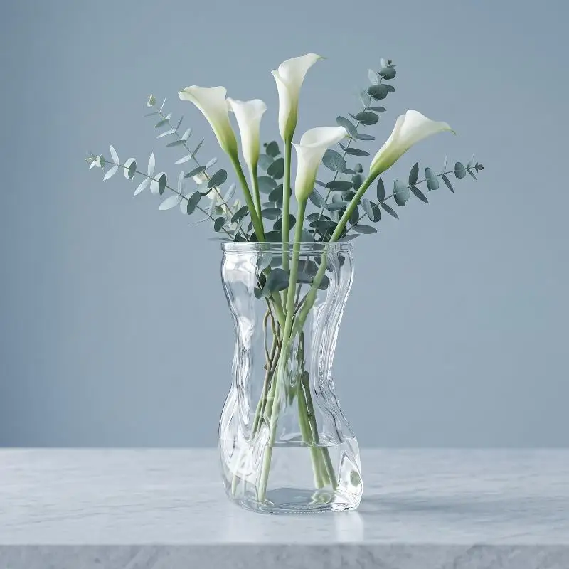 Irregular Curved Glass Flower Vase Clear High-Clarity Planter For Fresh Bouquets, Dried Flowers & Wedding Table Centerpieces