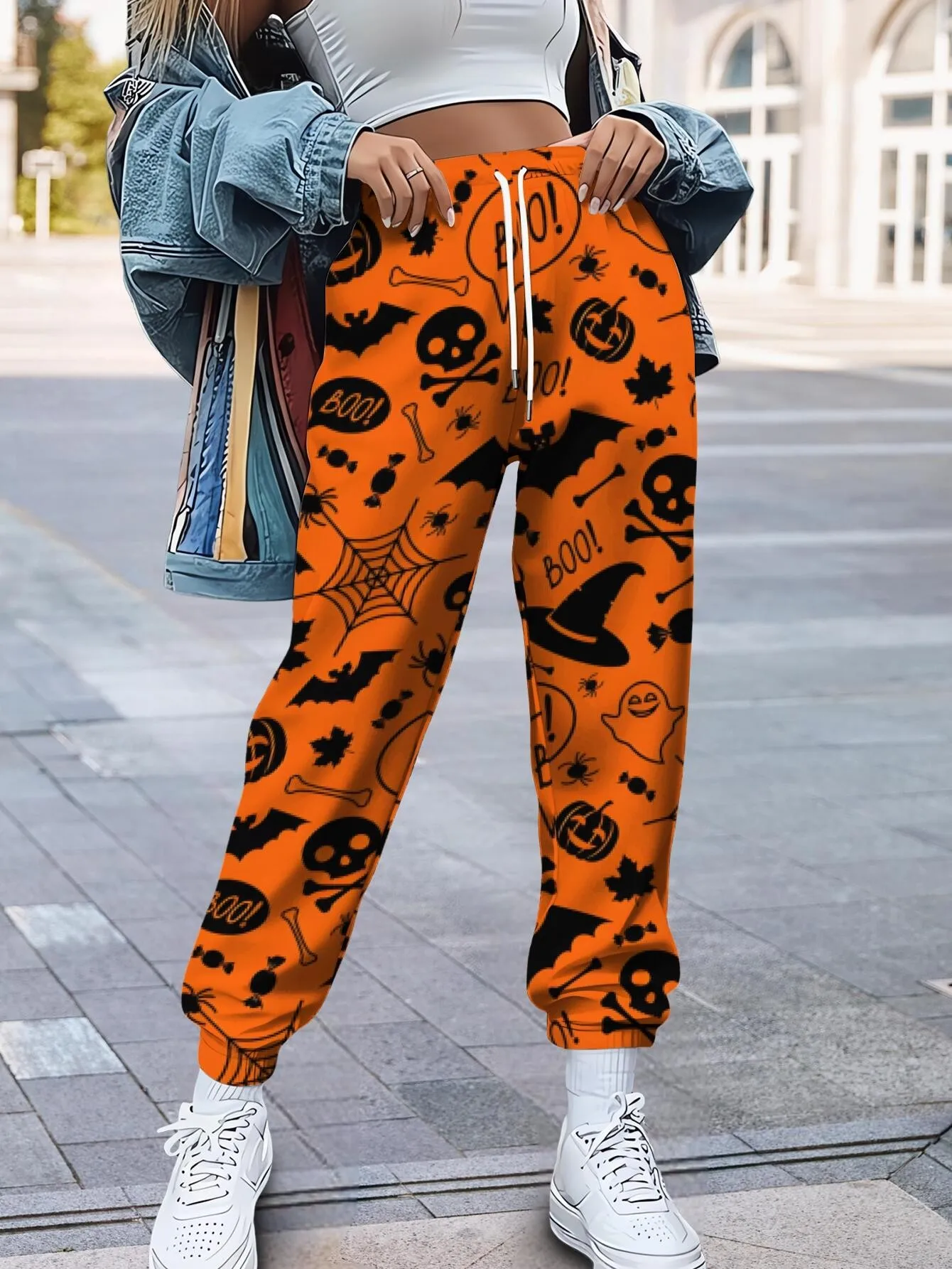 2026 autumn and winter new style women's pants street fashion casual comfortable easy-matching 3D pumpkin pattern print