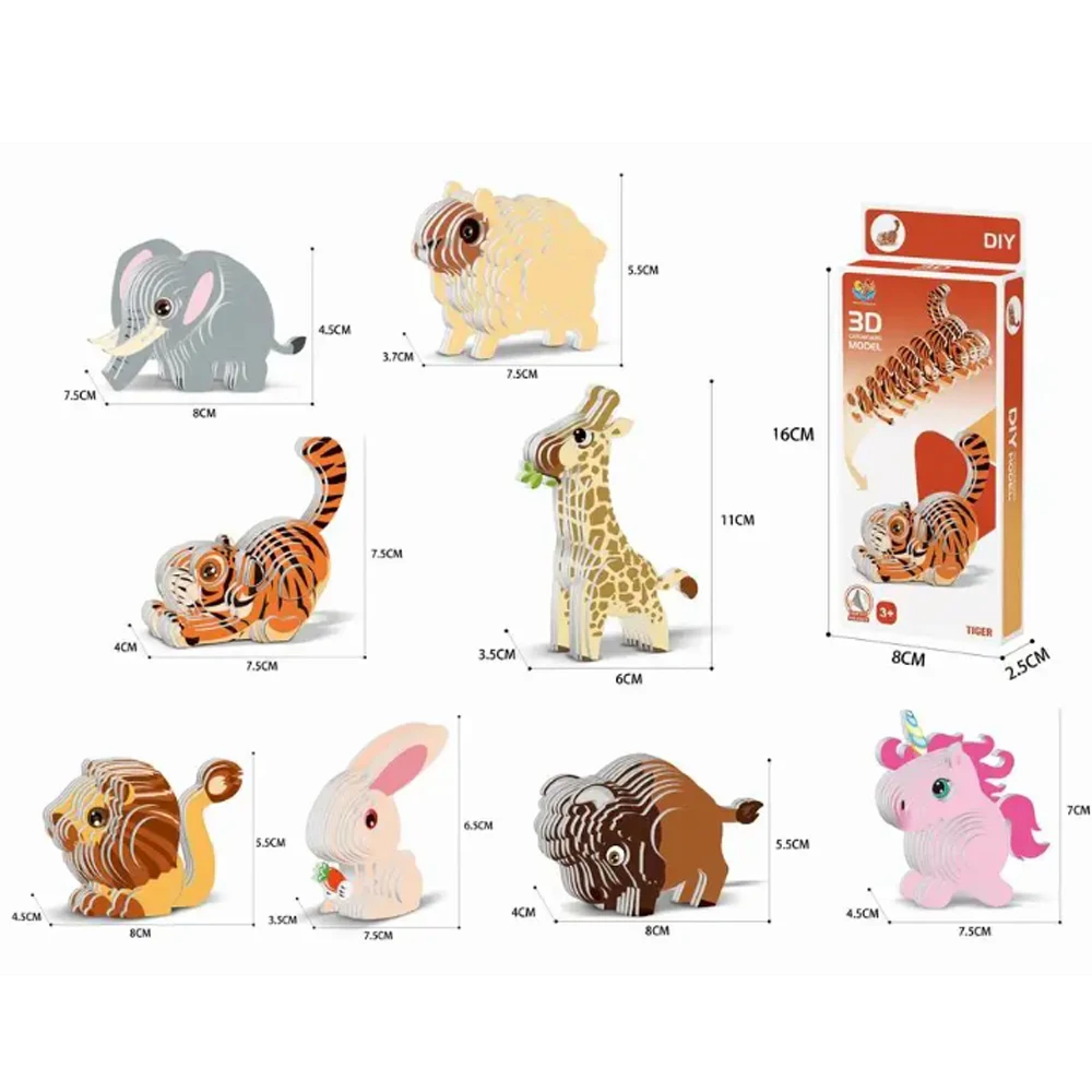 Animal Theme 3D Puzzle Cardboard DIY Craft Set for Children Adventure Toy Fun Gift