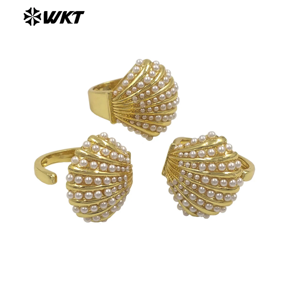 

WT-MPR163 Lovely Simple Natural Artificial Pearl US7 Ring With 18k Real Gold Plated For Women Jewelry