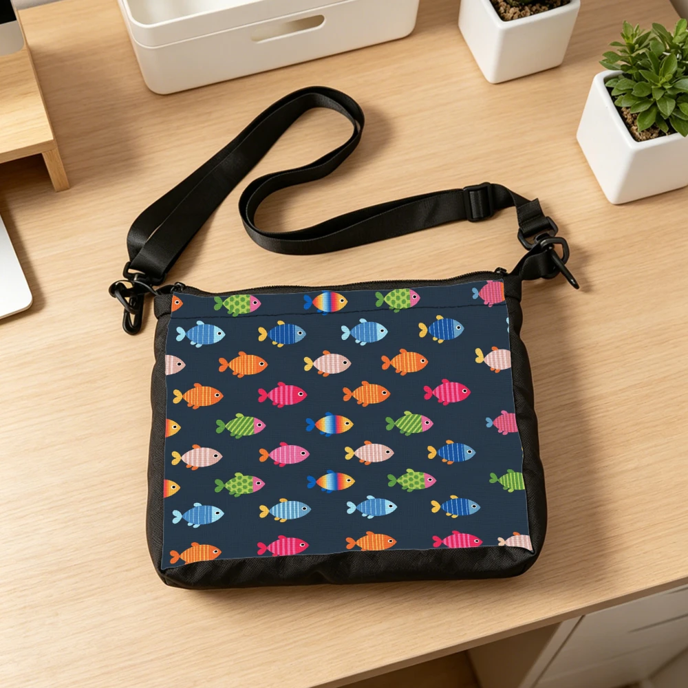 1pc Fashion Crossbody Bag Navy Blue Colorful Fish Pattern Print Shoulder Bags For Women Casual Daily Use Handbag Small Pouch