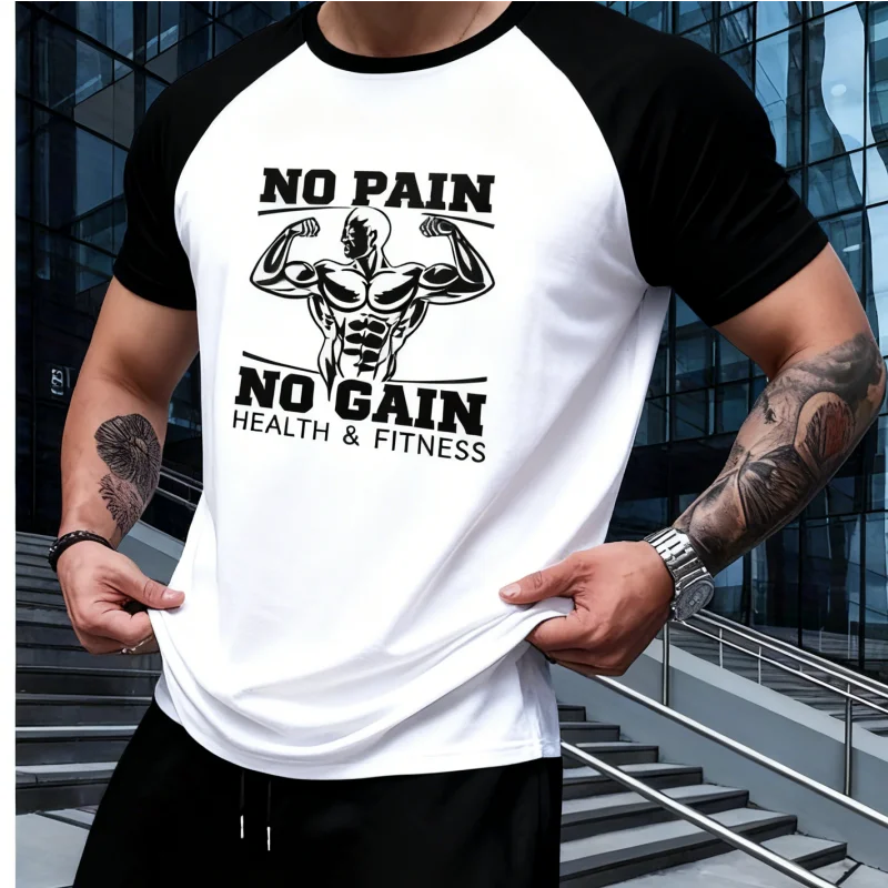 

Gym Fitness Men's T-shirt No Pain No Gain Letter Printed Simple Raglan Short-Sleeve Summer Outdoor Sports Training Fashion Tops