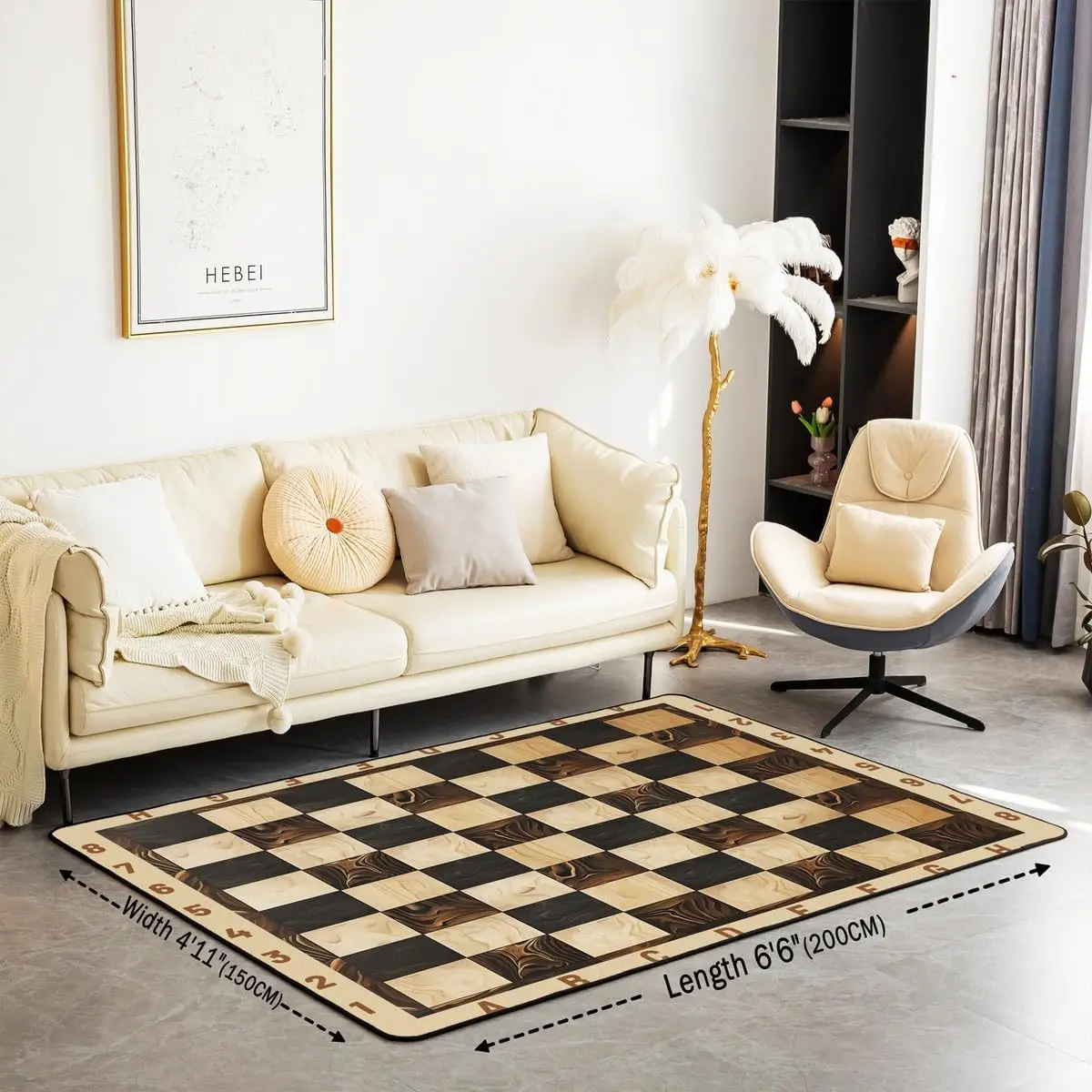 International Chess Area Rug,Vintage Sport Game Brown Chess Checkerboard Indoor Floor Mat for Kids Adults,Geometric Wooden Print