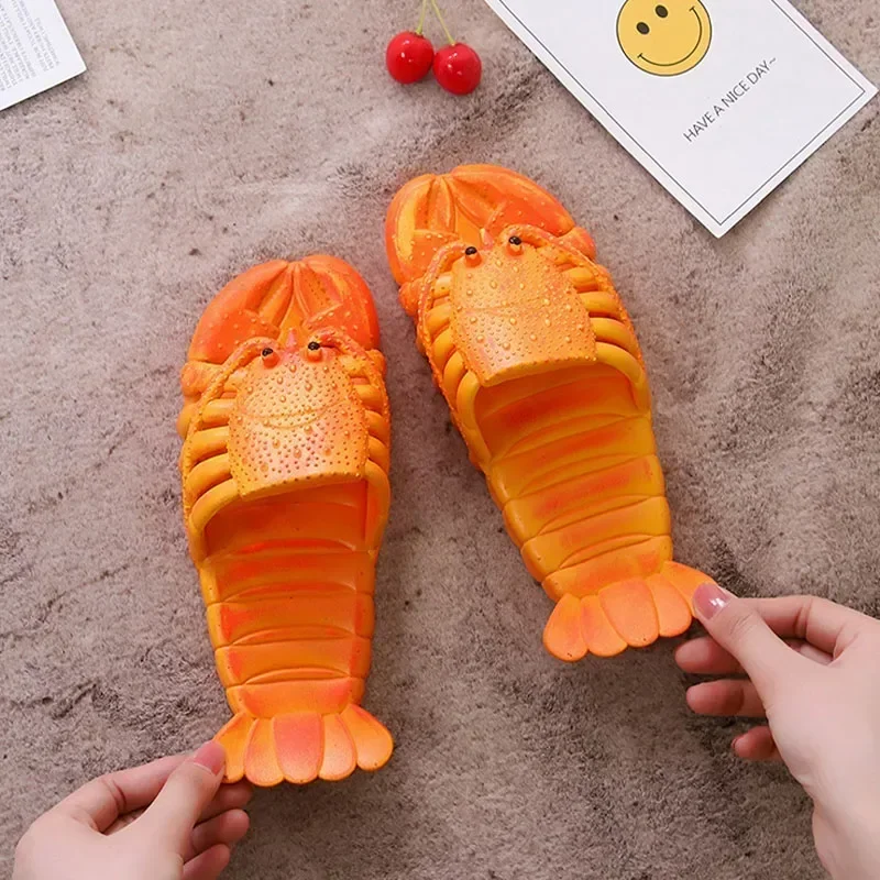 Summer Unisex Size 34-47 Slippers Flat Non-slip Couple Home Slippers Design Lobster Sandal Creative Family Travel Beach Slippers