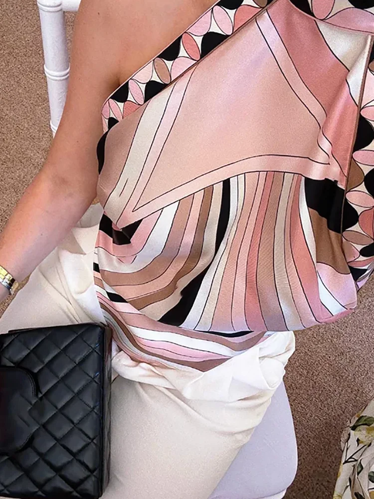 Patchwork print sexy backless blouses, dames lente zomer mouwloze casual tops, 2025, elegante halter vetersluiting dames blusas