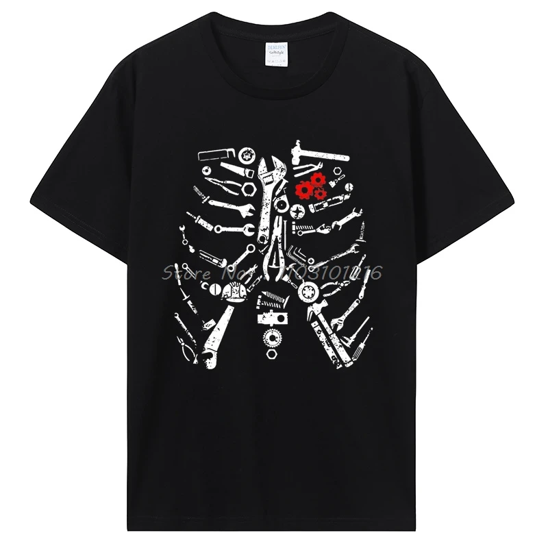 

2025 Mechanic Skeleton T-shirt Craftsman Mechanic Tools Funny Unisex Tops Cotton Short Sleeve Tshirt Men's Clothing Tees